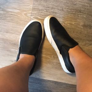 Black Perforated Leather Slip On Vans